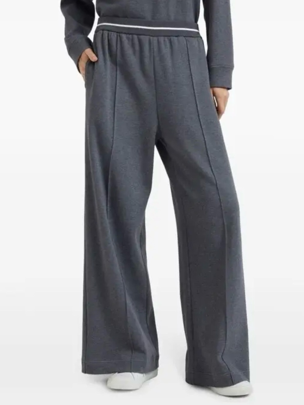 Brunello Cucinelli Wide-Leg High Waist Track Pants In Grey NWT Size Large